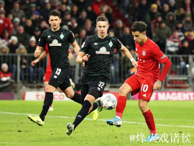 德甲-莱万破门库蒂尼奥传射 拜仁客场惊险取胜